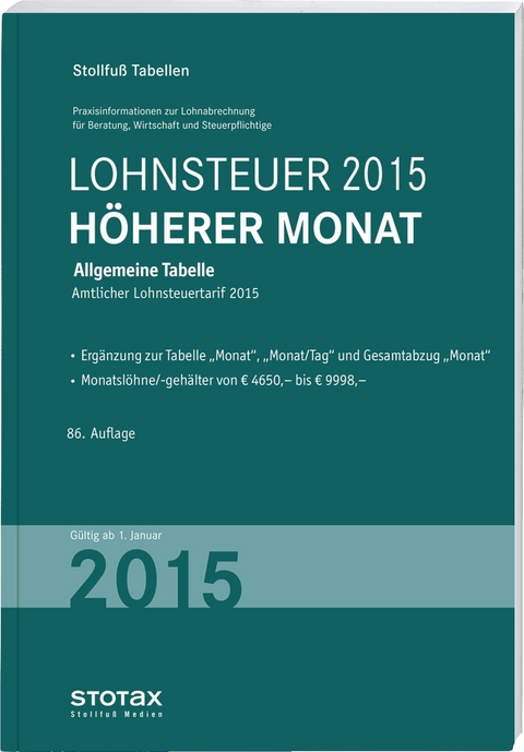 Tabelle, Lohnsteuer 2015 Höherer Monat