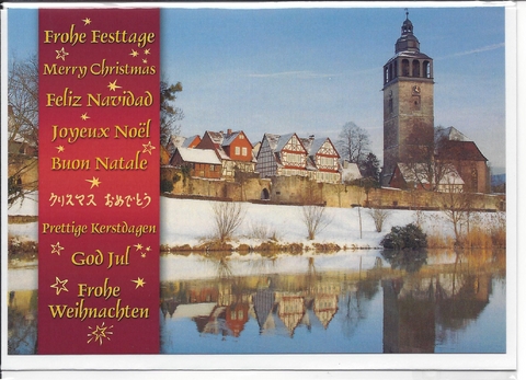 Weihnachts- Doppelkarte B6 " St.Crucis-Kirche im Winter ", mit Umschlag, - 