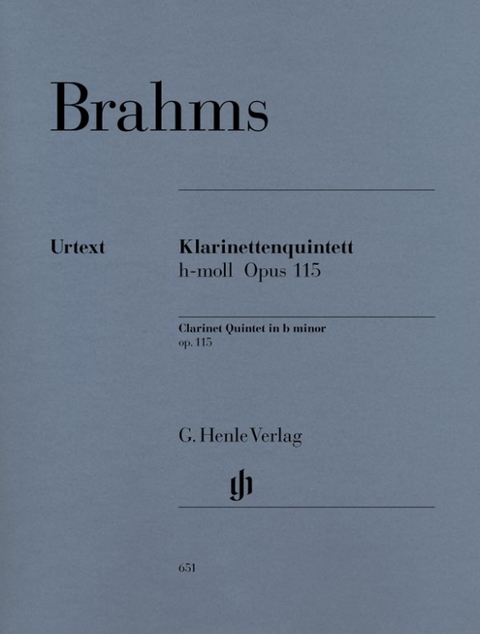 Johannes Brahms - Klarinettenquintett h-moll op. 115 für Klarinette (A), 2 Violinen, Viola und Violoncello - 