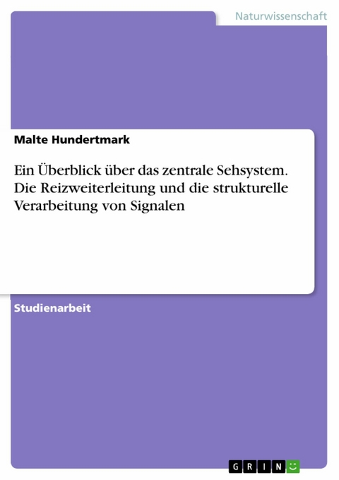 Ein Überblick über das zentrale Sehsystem. Die Reizweiterleitung und die strukturelle Verarbeitung von Signalen -  Malte Hundertmark