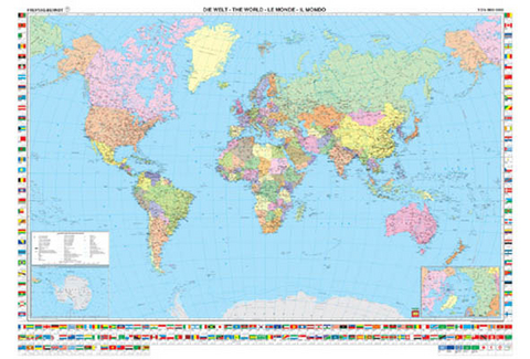 Weltkarte politisch (International), 1:35 Mill., Wandkarte, Magnetmarkiertafel - 