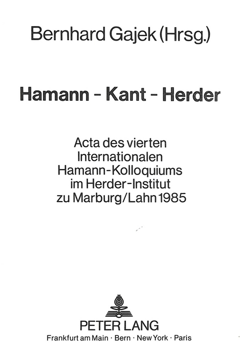 Hamann - Kant - Herder