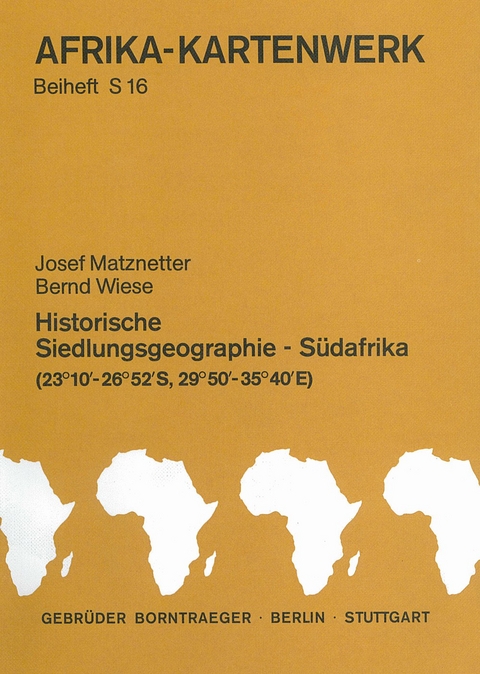 Afrika-Kartenwerk. Farbige Karten auf Speziallandkartenpapier. Dreisprachige Legenden / Serie S: Südafrika (Mocambique, Swaziland, Transvaal, Republik Südafrika) / Historische Siedlungsgeographie. 1:1 Mill / Historische Siedlungsgeographie Südafrika - Josef Matznetter, Bernd Wiese