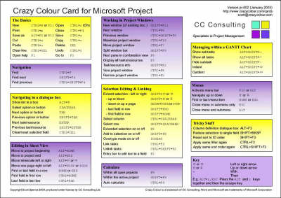 Crazy Colour Quick Reference Card for Microsoft Project - Scott Spence