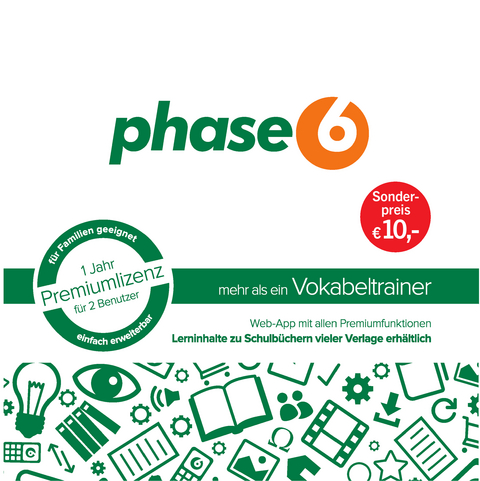 phase6 - mehr als ein Vokabeltrainer - Schachtel mit Codekärtchen und Infobroschüre