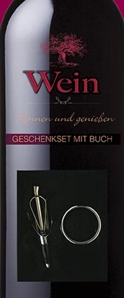 Wein, Geschenkset mit Buch, Weinausgießer und Tropfenfänger