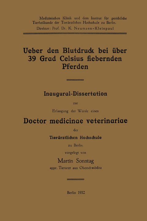 Ueber den Blutdruck bei über 39 Grad Celsius fiebernden Pferden - Martin Sonntag