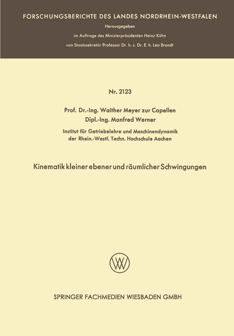 Kinematik kleiner ebener und räumlicher Schwingungen - Walther Meyer zur Capellen, Manfred Werner