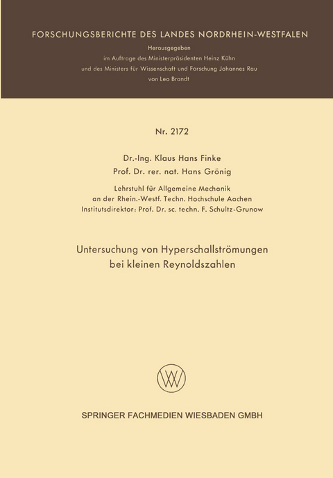 Untersuchung von Hyperschallströmungen bei kleinen Reynoldszahlen - Klaus Hans Finke