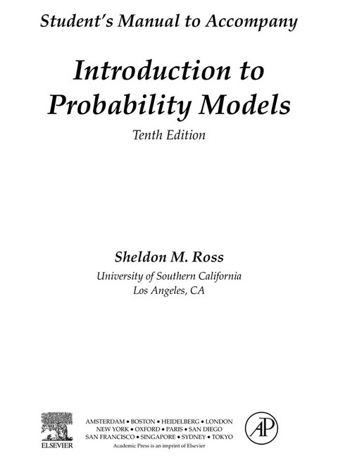 Introduction to Probability Models, Student Solutions Manual (e-only) -  Sheldon M. Ross