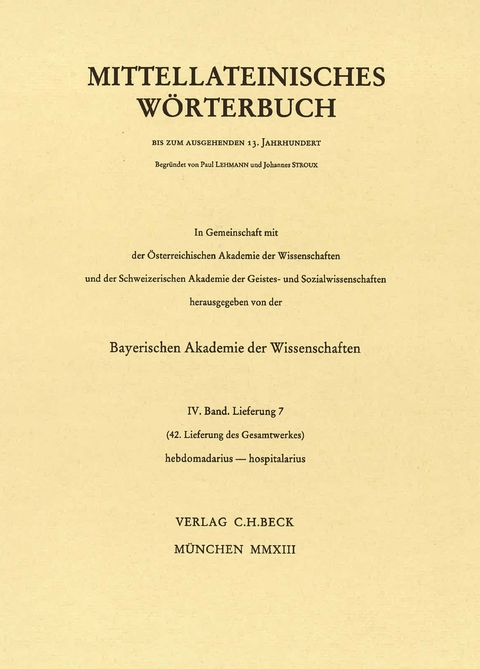 Mittellateinisches Wörterbuch 42. Lieferung (hebdomadarius - hospitalarius)