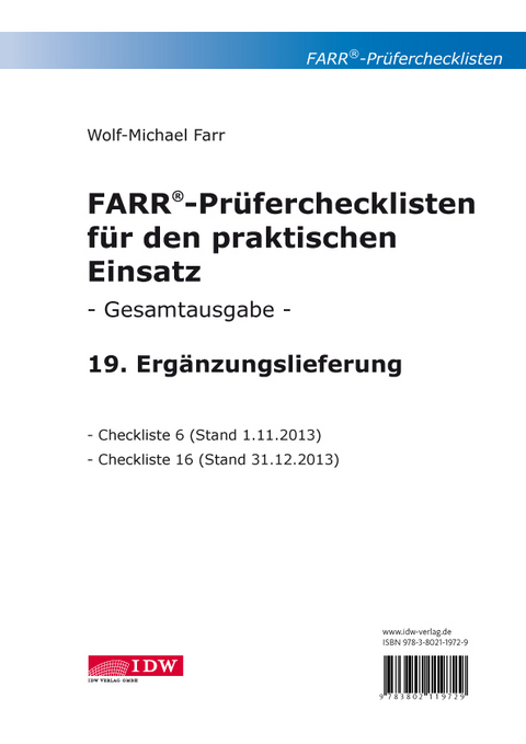 FARR Prüferchecklisten für den praktischen Einsatz / FARR Prüferchecklisten für den praktischen Einsatz - Wolf-Michael Farr