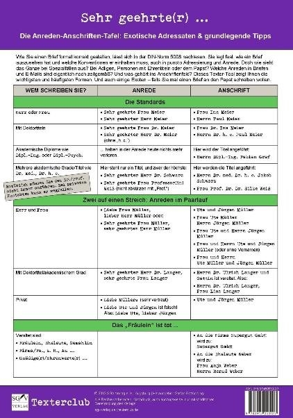 Die Anreden-Anschriften-Tafel - 