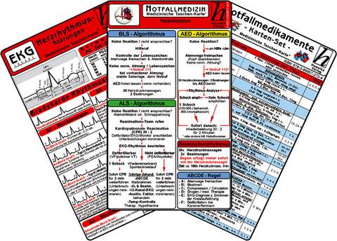 Notfallmedizin Karten-Set - Herzrhythmusstörungen, Notfallmedikamente, Reanimation - 