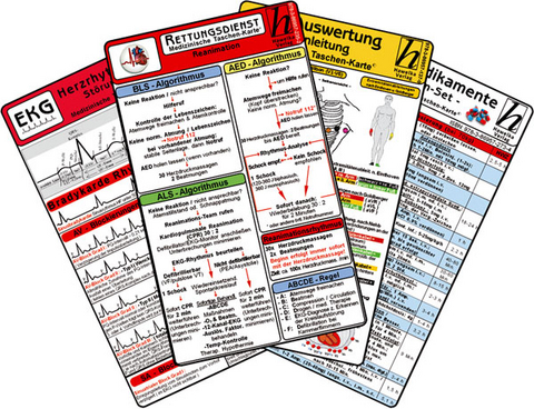 Rettungsdienst Karten-Set - EKG, Herzrhythmusstörungen, Notfallmedikamente, Reanimation - 