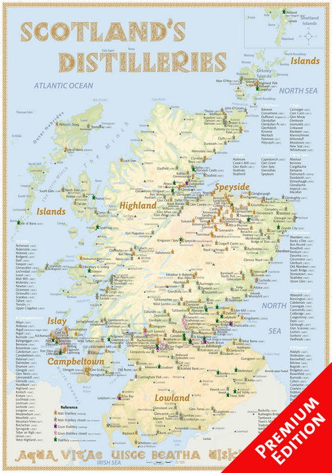 Whisky Distilleries Scotland - Poster 70x100cm Premium Edition - Rüdiger Jörg Hirst