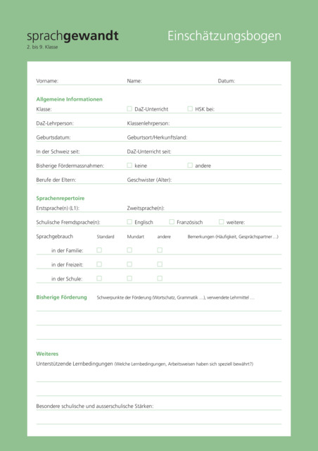sprachgewandt 2. bis 9. Klasse / Einschätzungsbogen à 10 Stück -  Autorenteam