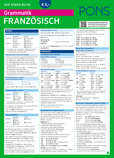 PONS Grammatik auf einen Blick Französisch