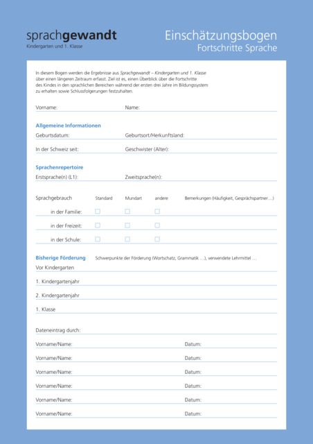 Sprachgewandt Kindergarten und 1. Klasse, Einschätzungsbogen Fortschritte Sprache - Nicole Bayer, Urs Moser
