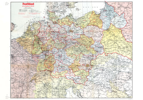 Historische Karte: DEUTSCHLAND (Großdeutsche Reich) mit Gaugrenzen 1942 (Plano)