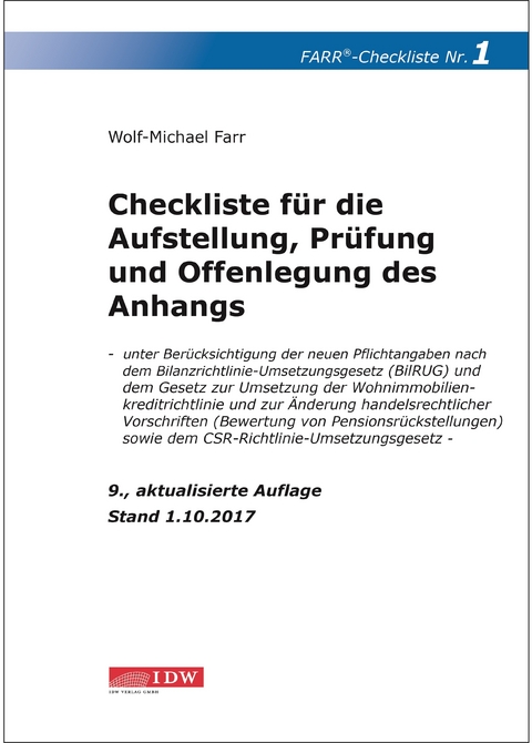 Checkliste 1 für die Aufstellung, Prüfung und Offenlegung des Anhangs - Wolf-Michael Farr