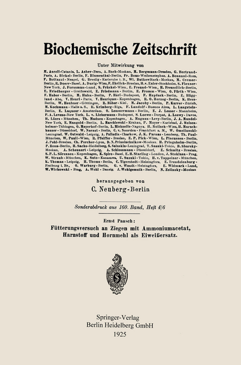 Fütterungsversuch an Ziegen mit Ammoniumacetat, Harnstoff und Hornmehl als Eiweißersatz - Ernst Paasch