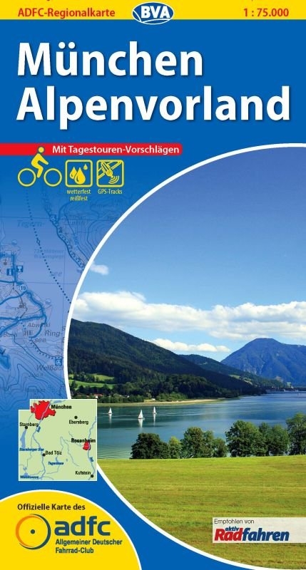 ADFC-Regionalkarte München Alpenvorland mit Tagestouren-Vorschlägen, 1:75.000, reiß- und wetterfest, GPS-Tracks Download