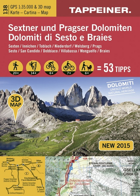 3D-Wanderkarte Sextner und Pragser Dolomiten - 