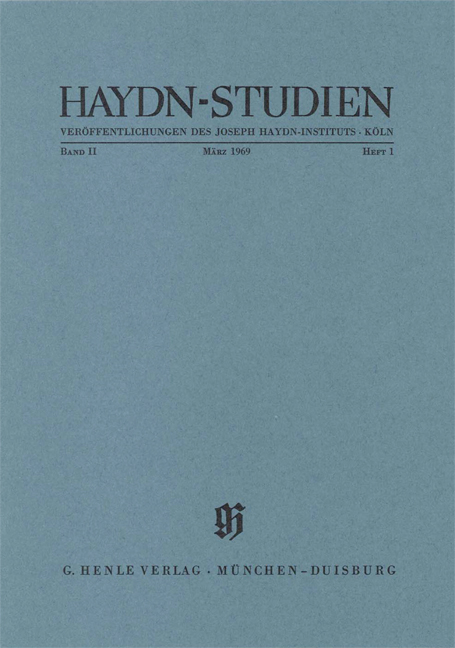 Haydn Studien. Veröffentlichungen des Joseph Haydn-Instituts Köln. Band II, Heft 1, März 1969 - C.-G. Stellan Mörner, Sonja Gerlach