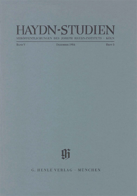 Haydn-Studien. Veröffentlichungen des Joseph Haydn-Instituts Köln. Band V, Heft 3, Dezember 1984 - Georg Feder, Walter Michel, Sonja Gerlach, Jürgen Neubacher, Rudolf Flotzinger