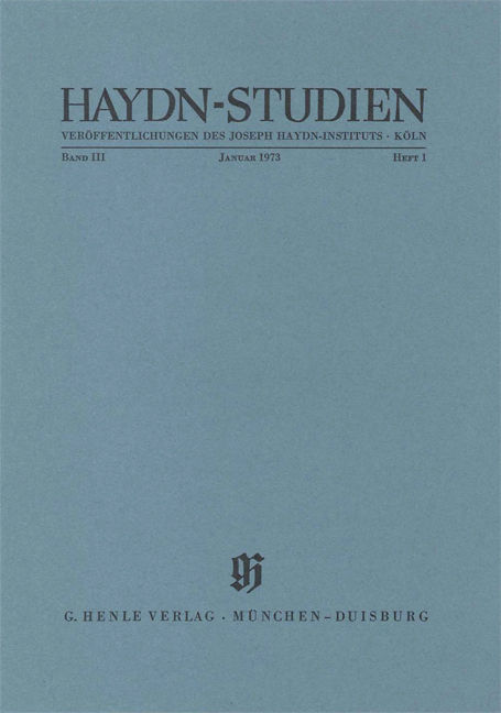 Haydn Studien. Veröffentlichungen des Joseph Haydn-Instituts Köln. Band III, Heft1, Januar 1973 - Günter Henle, Georg Feder, Günter Thomas, Horst Walter, Sonja Gerlach, Irmgard Becker-Glauch, Paul Bryan