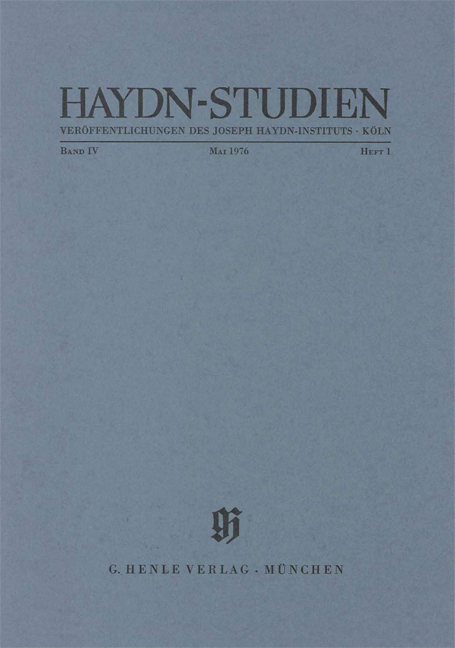 Haydn-Studien. Veröffentlichungen des Joseph Haydn-Instituts Köln. Band IV, Heft1, Mai 1976 - Karl Marx, Horst Walter, Sonja Gerlach, Georg Feder