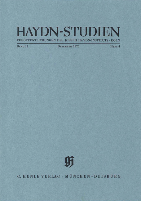 Haydn Studien. Veröffentlichungen des Joseph Haydn-Instituts Köln. Band II, Heft 4, Dezember 1970 - Ernst F. Schmid, Horst Walter, Georg Feder