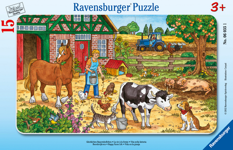 Ravensburger Kinderpuzzle - 06035 Glückliches Bauernhofleben - Rahmenpuzzle für Kinder ab 3 Jahren, mit 15 Teilen