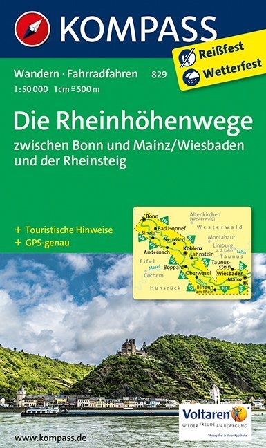 KOMPASS Wanderkarte Die Rheinhöhenwege zwischen Bonn und Mainz/Wiesbaden und der Rheinsteig. - 