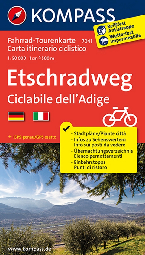 KOMPASS Fahrrad-Tourenkarte Etschradweg - Ciclabile dell'Adige 1:50.000