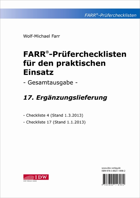 FARR Prüferchecklisten für den praktischen Einsatz / FARR Prüferchecklisten für den praktischen Einsatz - Wolf-Michael Farr