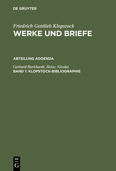 Klopstock-Bibliographie - Gerhard Burkhardt, Heinz Nicolai