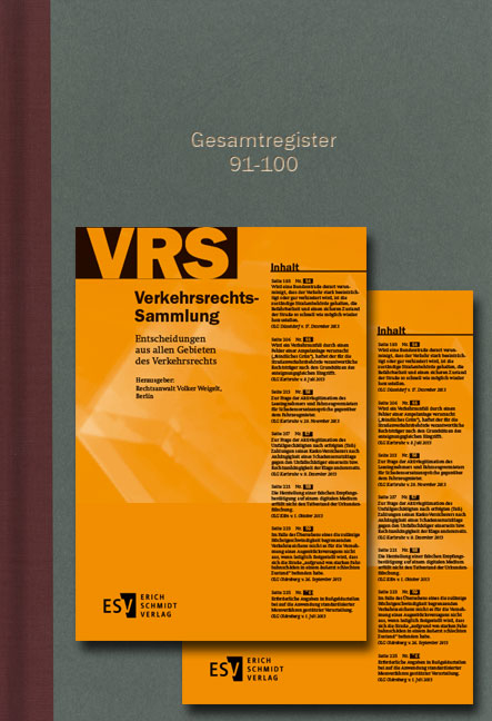 Verkehrsrechts-Sammlung (VRS). Entscheidungen aus allen Gebieten des Verkehrsrechts / Verkehrsrechts-Sammlung (VRS) Gesamtregister Band 91-100 - 