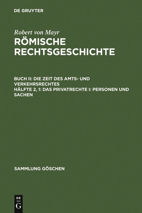 Das Privatrechte I: Personen und Sachen - Robert Von Mayr