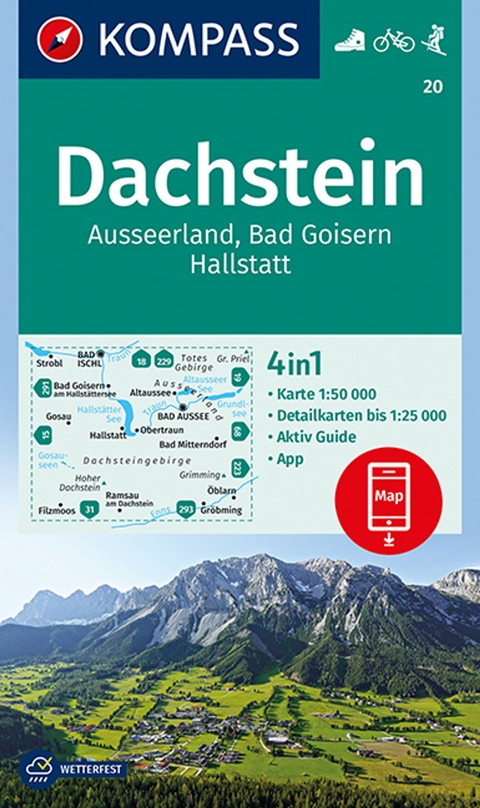 KOMPASS Wanderkarte 20 Dachstein, Ausseerland, Bad Goisern, Hallstatt - 