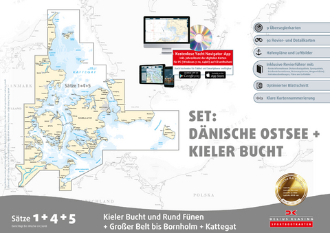 Sportbootkarten Satz 1, 4 und 5 – Set: Dänische Ostsee und Kieler Bucht (Ausgabe 2018)