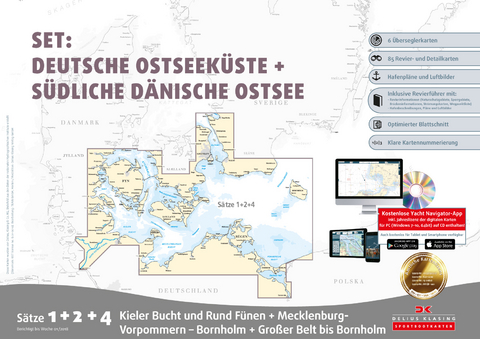 Sportbootkarten Satz 1, 2 und 4 – Set: Deutsche Ostsee und Südliche Dänische Ostsee (Ausgabe 2018)