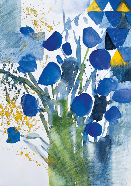 Blaue Blumen - Kunst-Faltkarten ohne Text (5 Stück) - 