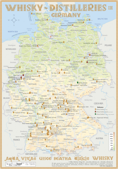 Whisky Distilleries Germany - Tasting Map 24x34cm - Rüdiger Jörg Hirst