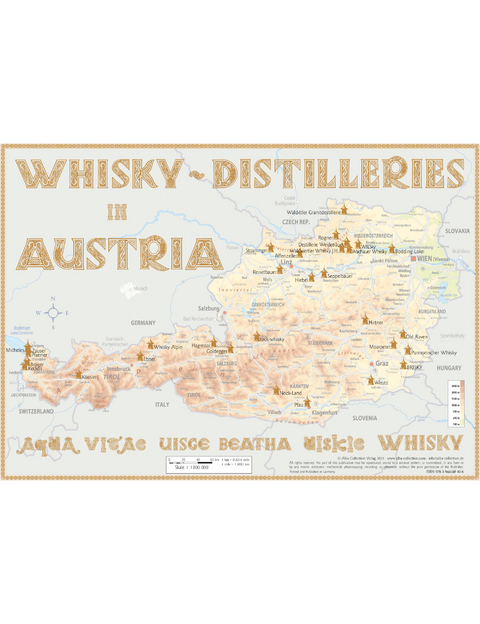 Whisky Distilleries Austria - Tasting Map 34x24cm - Rüdiger Jörg Hirst