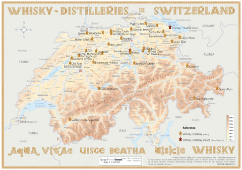 Whisky Distilleries Switzerland - Tasting Map 34x24cm - Rüdiger Jörg Hirst