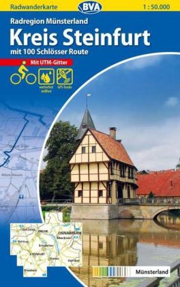 Radwanderkarte BVA Radregion Münsterland Kreis Steinfurt mit 100 Schlösser Route 1:50.000, reiß- und wetterfest, GPS-Tracks Download