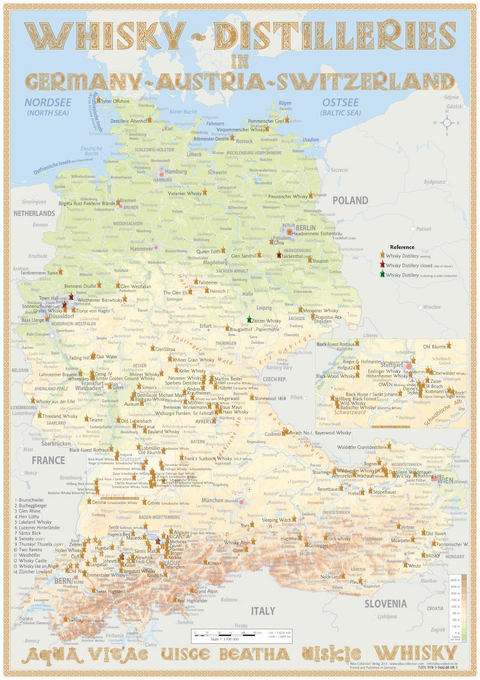 Whisky Distilleries Germany, Austria and Switzerland - Poster 70x100cm Standard Edition - Rüdiger Jörg Hirst