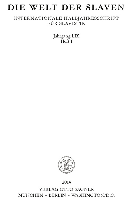 Die Welt der Slaven. Jahrgang LIX (2014) Heft 1 - 